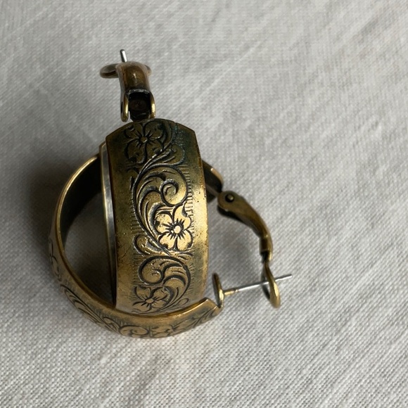 Floral Design Wide Hoop Brass Earrings - Picture 3 of 4